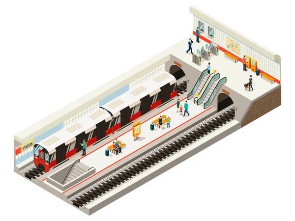 Изометрическая концепция станции метро — стоковый вектор