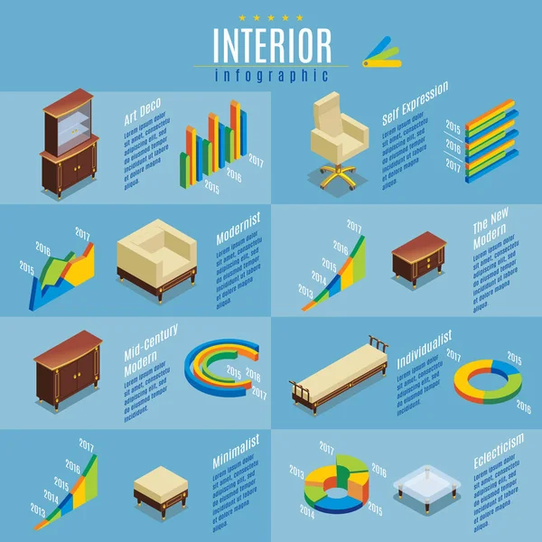 Isometric Hotel Furniture Infographic Concept — Stock Vector