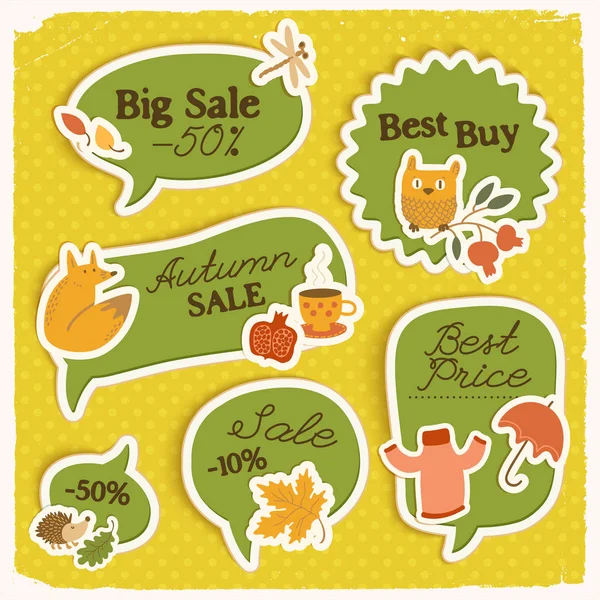 Saisonnière Sale Stickers Vert Set — Image vectorielle