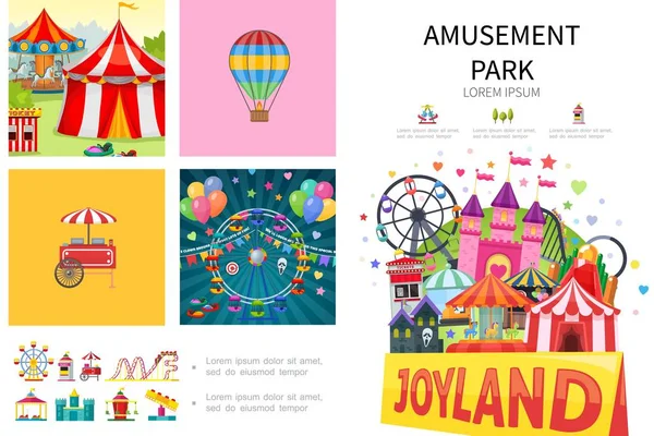 Cartoon Amusement Park Infographie Concept — Image vectorielle