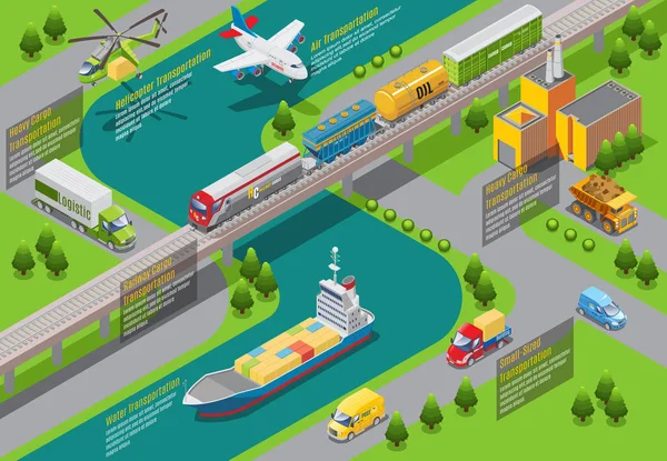 Modelo de Infográfico de Transporte Isométrico —  Vetores de Stock