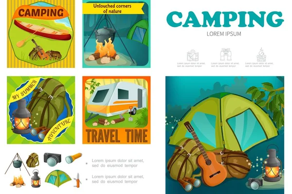 Cartoon sommer camping infografische Vorlage — Stockvektor