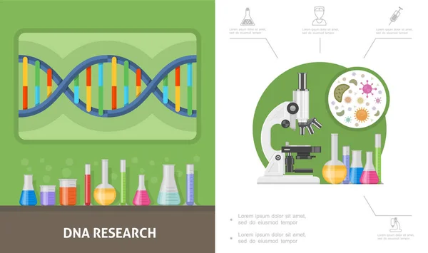 Composizione piatta della ricerca genetica — Vettoriale Stock