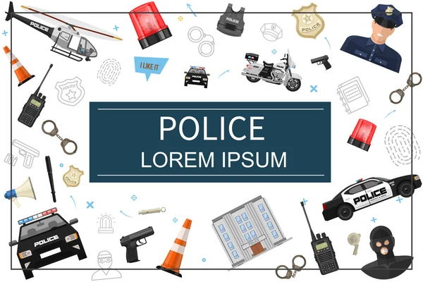 Szablon elementów płaskich policji — Wektor stockowy
