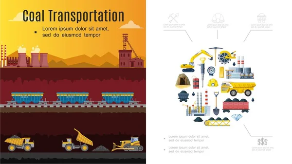 Composição da indústria de mineração plana — Vetor de Stock