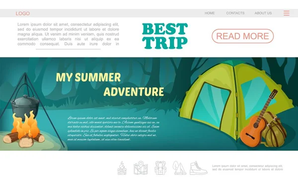 Desenhos animados Camping Web Page Template — Vetor de Stock