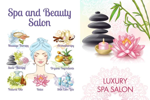 Cartoon Spa Salon concetto colorato — Vettoriale Stock