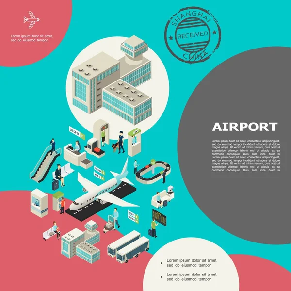 Concepto de elementos isométricos del aeropuerto — Archivo Imágenes Vectoriales