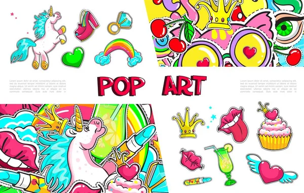 Συλλογή εμβλήματα του Pop Art κορίτσι μόδας — Διανυσματικό Αρχείο