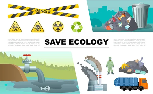 Ecologia piatta Inquinamento Concetto infografico — Vettoriale Stock