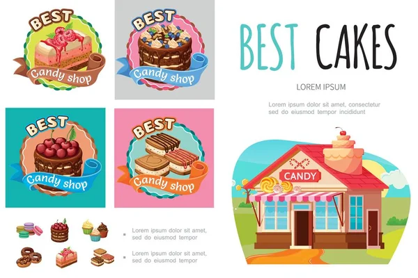 Infografía de productos dulces de dibujos animados Concepto — Vector de stock