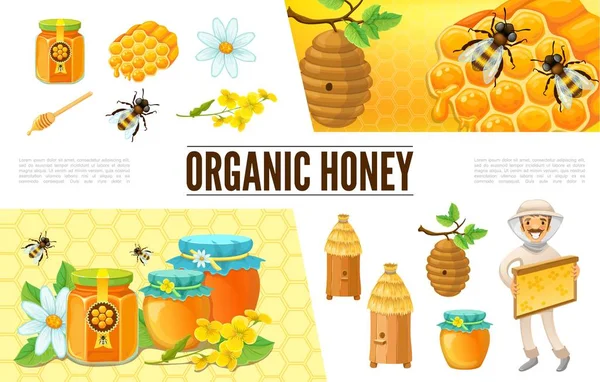 Composição da apicultura dos desenhos animados — Vetor de Stock