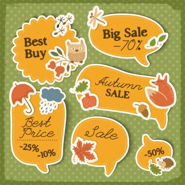 Sonbahar Satılık portakal çıkartmaları kümesi