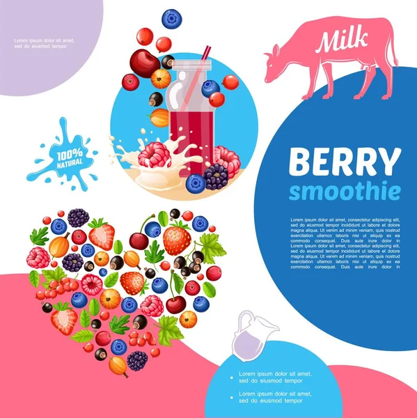 Desenhos animados Natural Berry Smoothies Template — Vetor de Stock