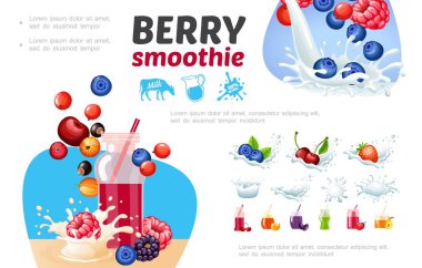 Çizgi film sağlıklı Berry Smoothies kompozisyon