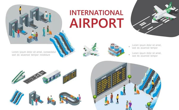 Composición del aeropuerto isométrico — Archivo Imágenes Vectoriales