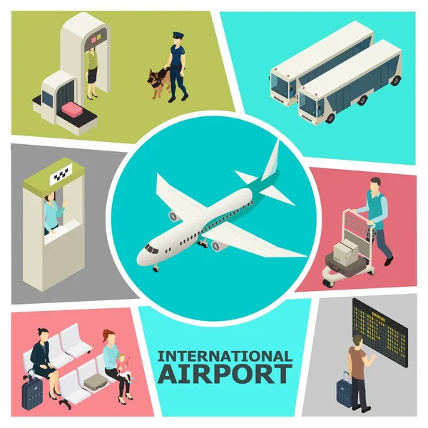 Isometric Airport Colorful Template — Stock Vector