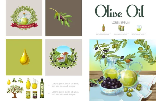 Cartoon natuurlijke Olive Infographic sjabloon — Stockvector