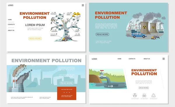 フラットの環境汚染のウェブサイト セット — ストックベクタ