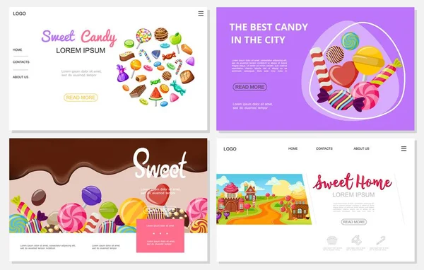 Conjunto de sitios web de dulces planos — Vector de stock