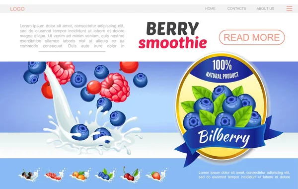 Cartoon Smoothies naturels sucrés Page Web Concept — Image vectorielle