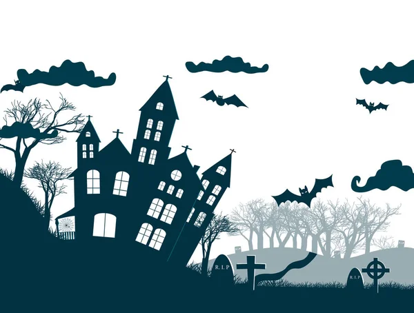 Original Halloween Party Poster Dead Tree Grey Background Bats Flying — Stock Vector