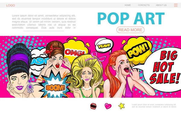 Pop Art Modello di pagina web colorato — Vettoriale Stock