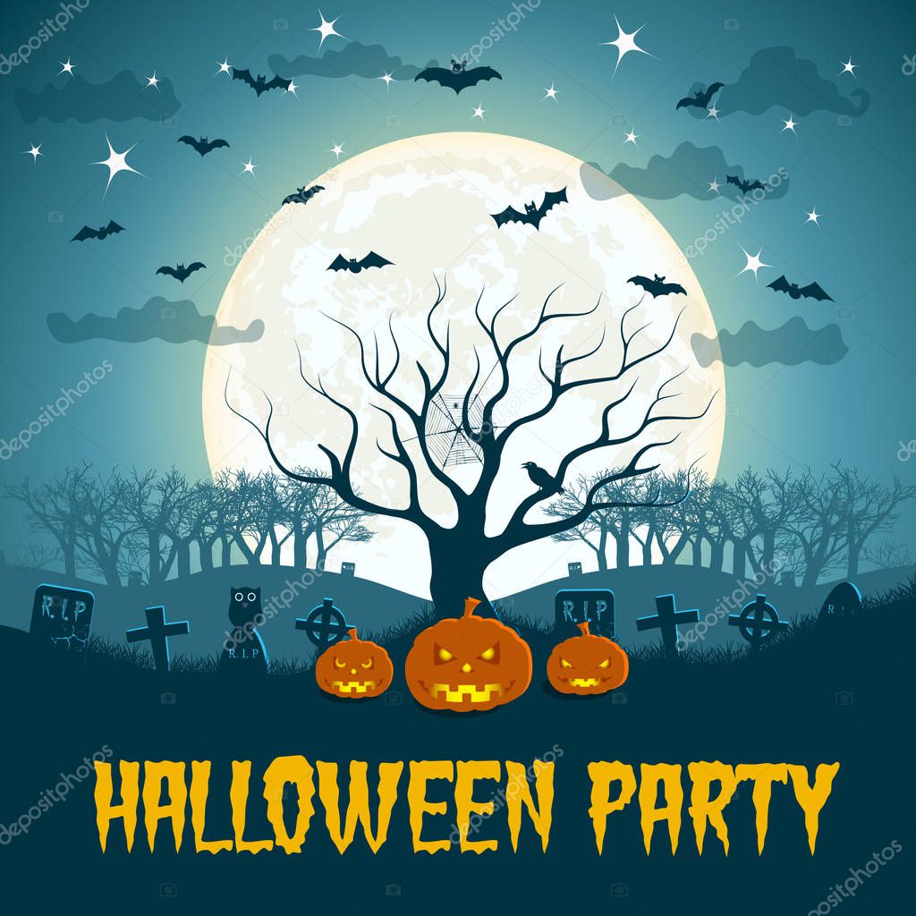 Halloween Party Poster With Dead Tree