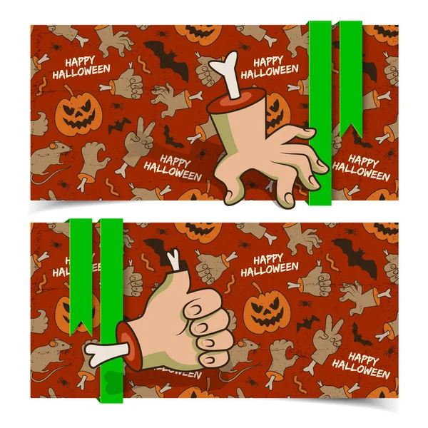 Banners horizontales de Halloween de dibujos animados malvados — Archivo Imágenes Vectoriales