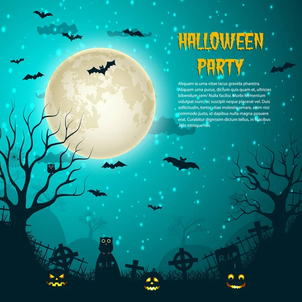 Halloween Party Nacht Mond Poster — Stockvektor