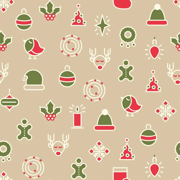 Frohe Weihnachten Symbole nahtlose Muster — Stockvektor