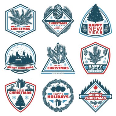 Vintage mutlu Noeller Amblemler ayarla