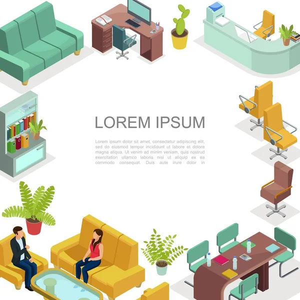 Interieur isometrische Office-sjabloon — Stockvector