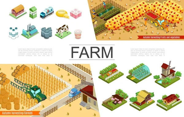 Isometrische landbouw elementen collectie — Stockvector