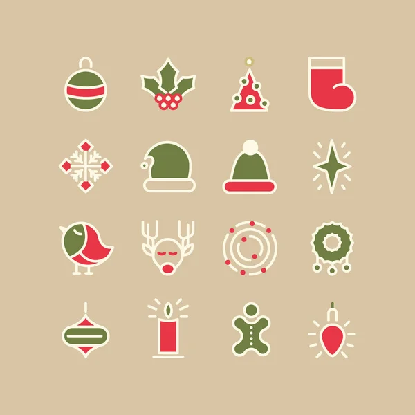 Ensemble d'icônes doublées de vacances d'hiver colorées — Image vectorielle