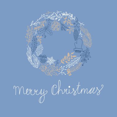 Mavi tebrik Merry Christmas dekoratif kartı 