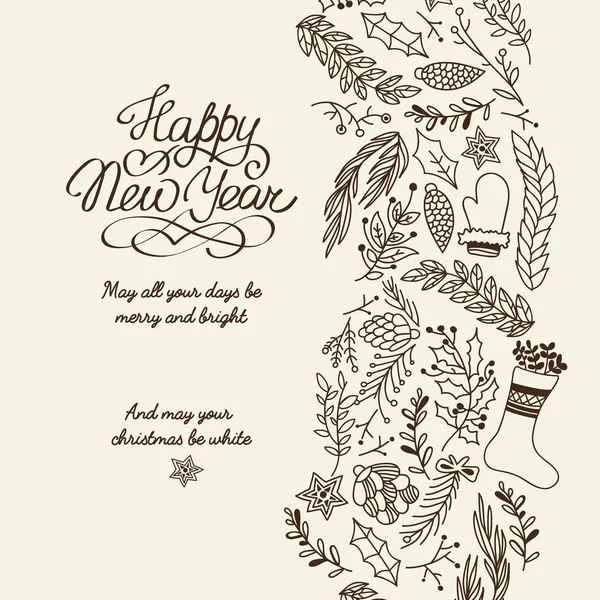 Поздравление с Новым годом Типография Дизайн Декоративная карточка Doodle — стоковый вектор