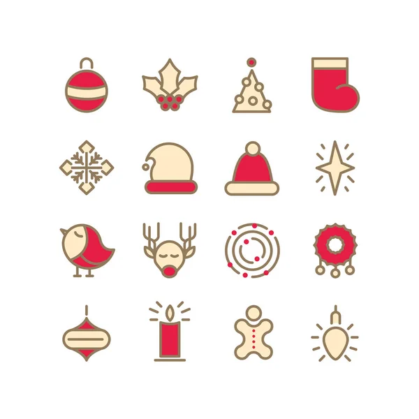 Conjunto de iconos decorativos de estilo de diseño de Navidad — Vector de stock