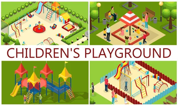 Isometrische Zusammensetzung von Kinderspielplätzen — Stockvektor