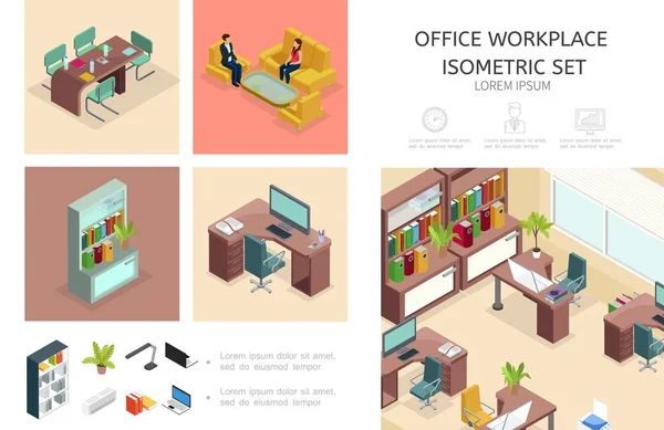 Concepto de Infografía Interior de Oficina Isométrica — Archivo Imágenes Vectoriales