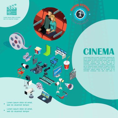 İzometrik sinema renkli şablonu