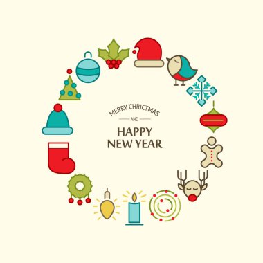Mutlu yeni yıl yuvarlak kompozisyon tebrik