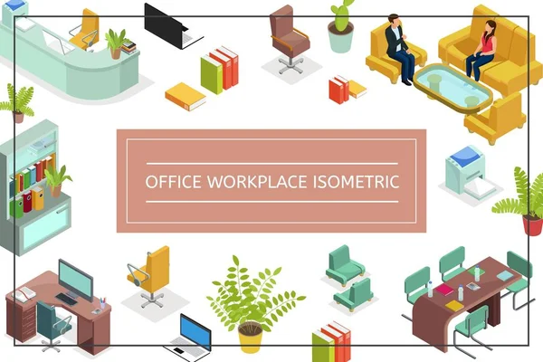 Isometrische Office werkplekconcept — Stockvector