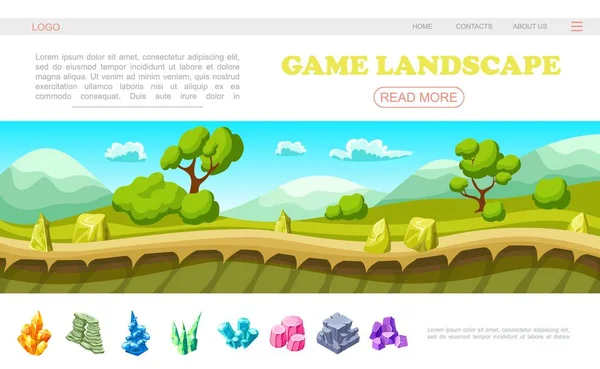Isometric Game Landscape Web Page Template — Stock Vector