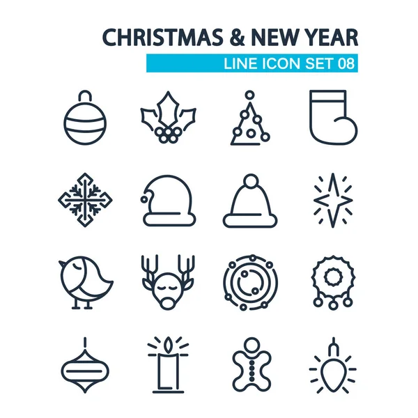 Conjunto de ícones de ano novo de linha — Vetor de Stock