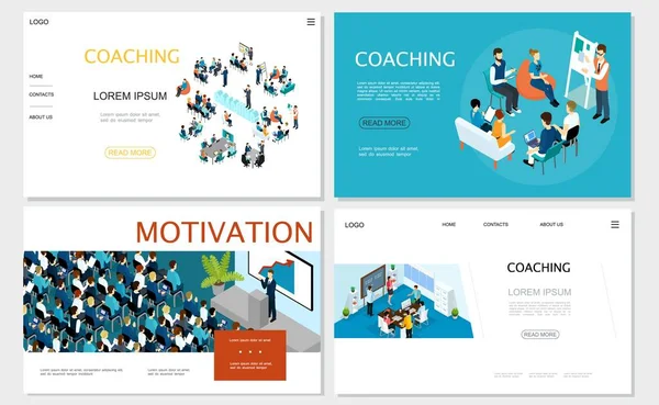 Isometrisk Business Coaching webbplatser Set — Stock vektor