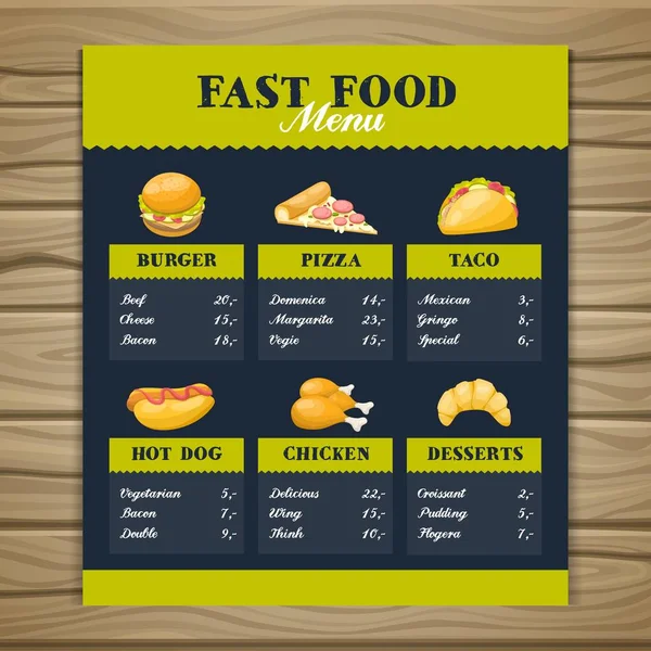 Шаблон меню ресторана быстрого питания — стоковый вектор