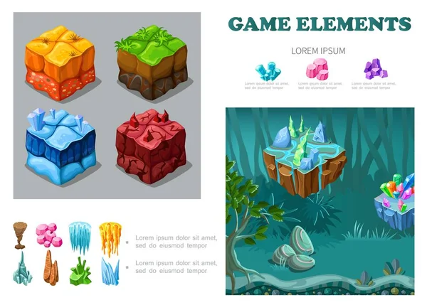 Isometric Game Paysage Infographie Concept — Image vectorielle