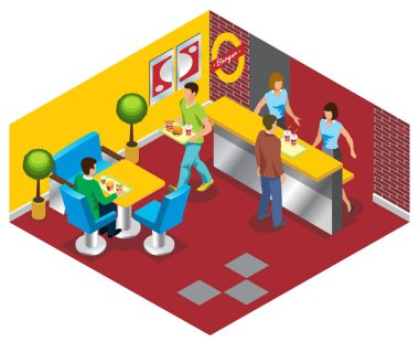 İzometrik Fast Food Restaurant konseptini