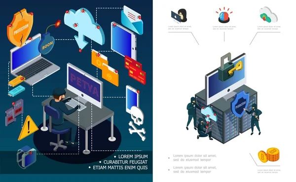 Activité pirate et concept de sécurité Internet — Image vectorielle